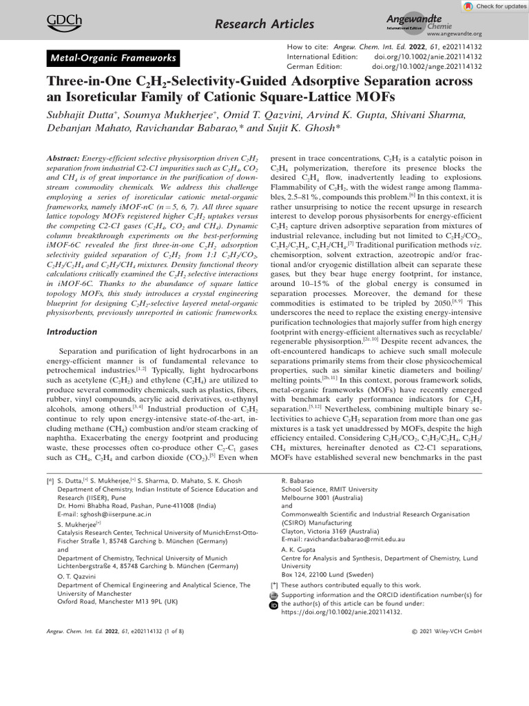 2021 - Angew Chem Int Ed - Dutta - Three in One C2H2 Selectivity Guided ...