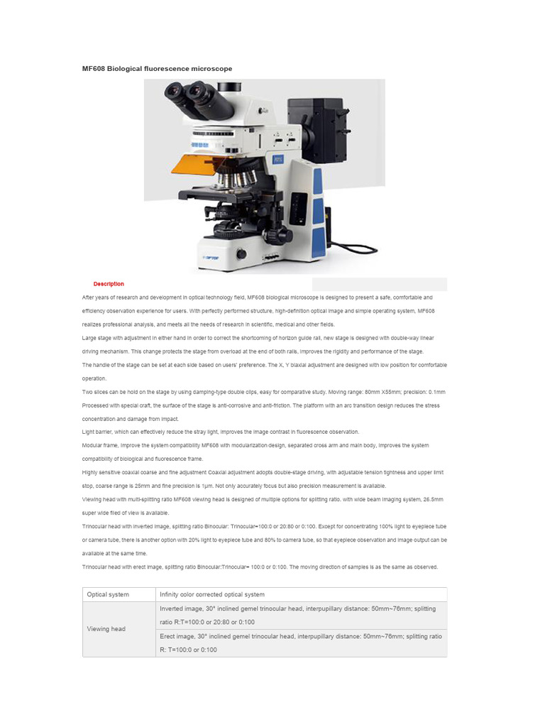 MF608 Biological Fluorescence Microscope | PDF | Microscope ...