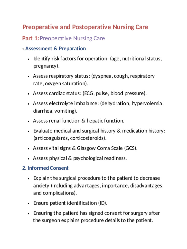 Pre and Post Operative Care | PDF | Surgery | Shock (Circulatory)