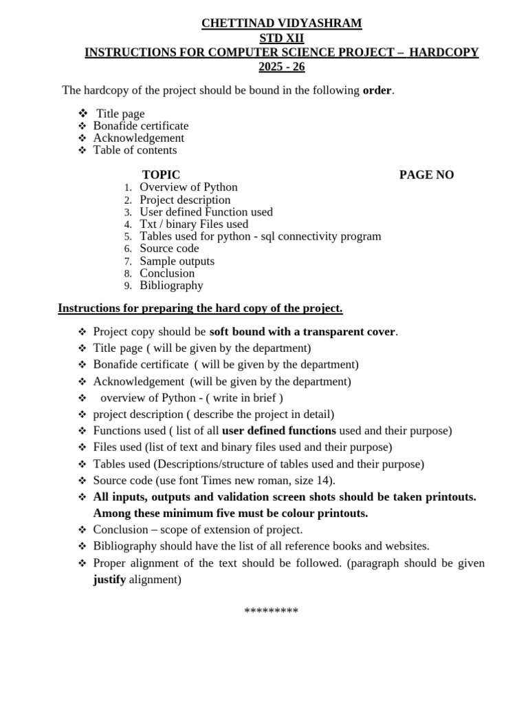Std12 Project Hardcopy Instructions (2025 26) Updated | PDF