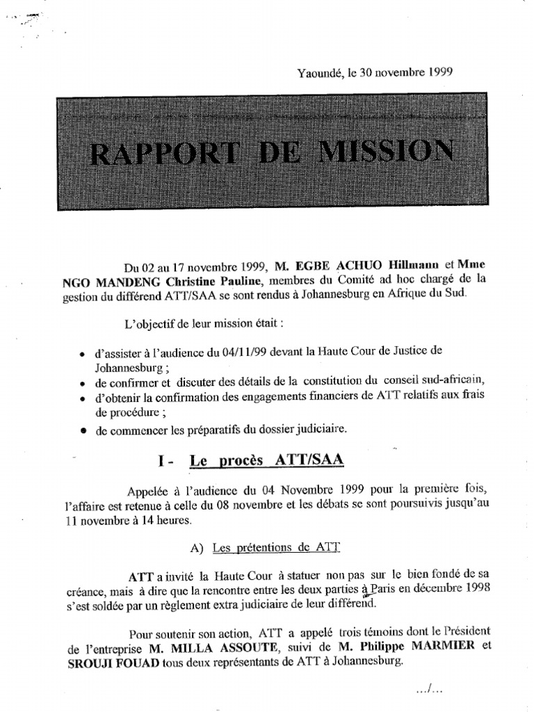Rapport de Mission