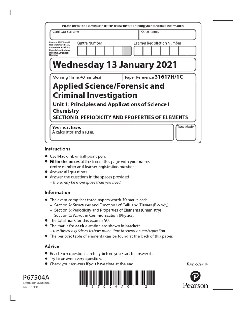 BTEC Applied Science Question Paper 2021 | PDF | Sodium | Hydroxide