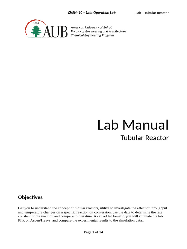 Tubular+Reactor+ +spring+2025 | PDF | Chemical Reactor | Pump