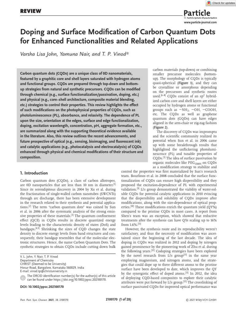 Doping and Surface Modification of Carbon Quantum Dots For Enhanced ...