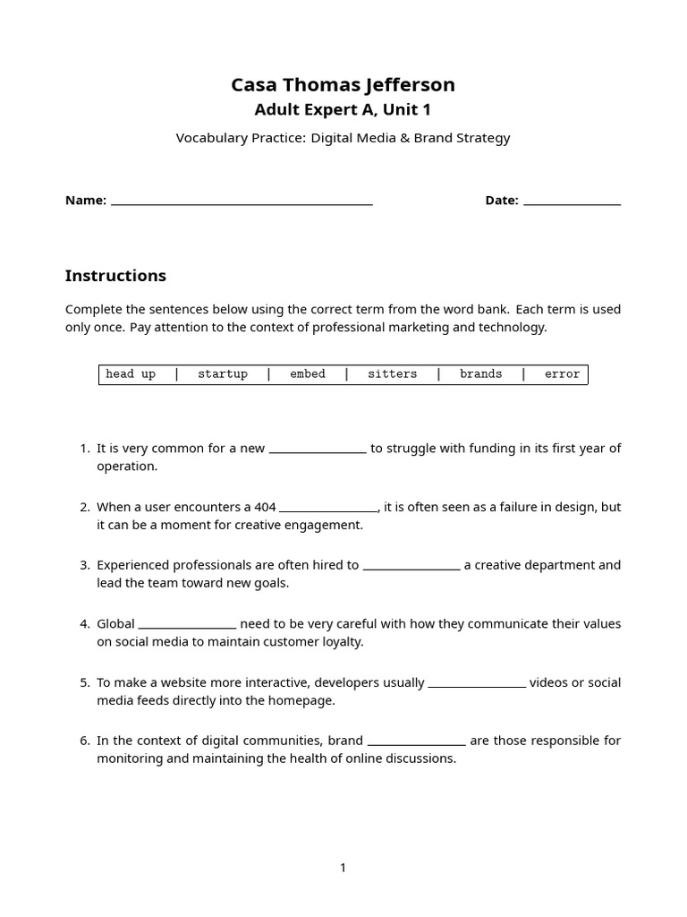 Unit 1 - Vocabulary (Key Words) | PDF