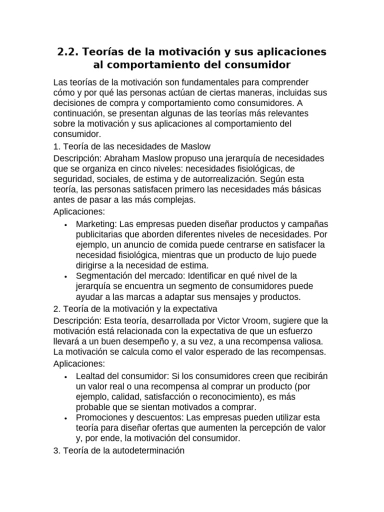 2.2. Teorías de La Motivacion y Sus Aplicaciones Al Comportamiento Al ...