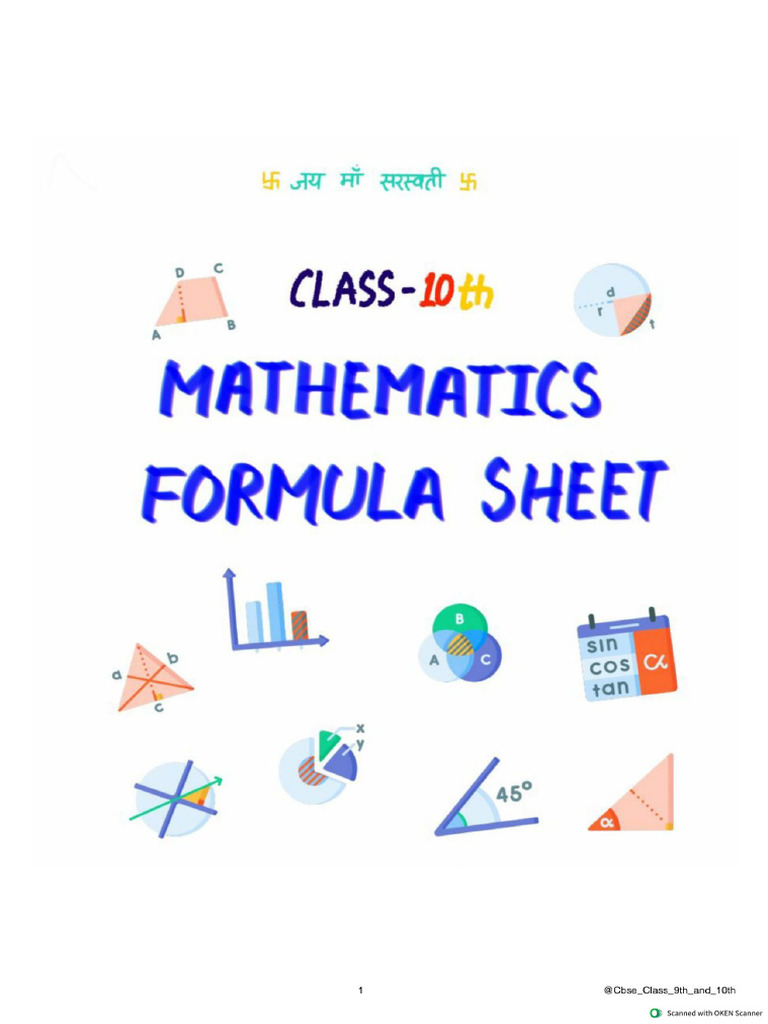 Mathematics Formula Sheet - Class 10 | PDF