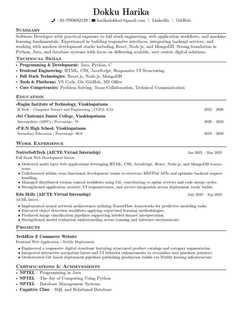 Allu Tarakeswari Resume | PDF | Web Application | Computer Science