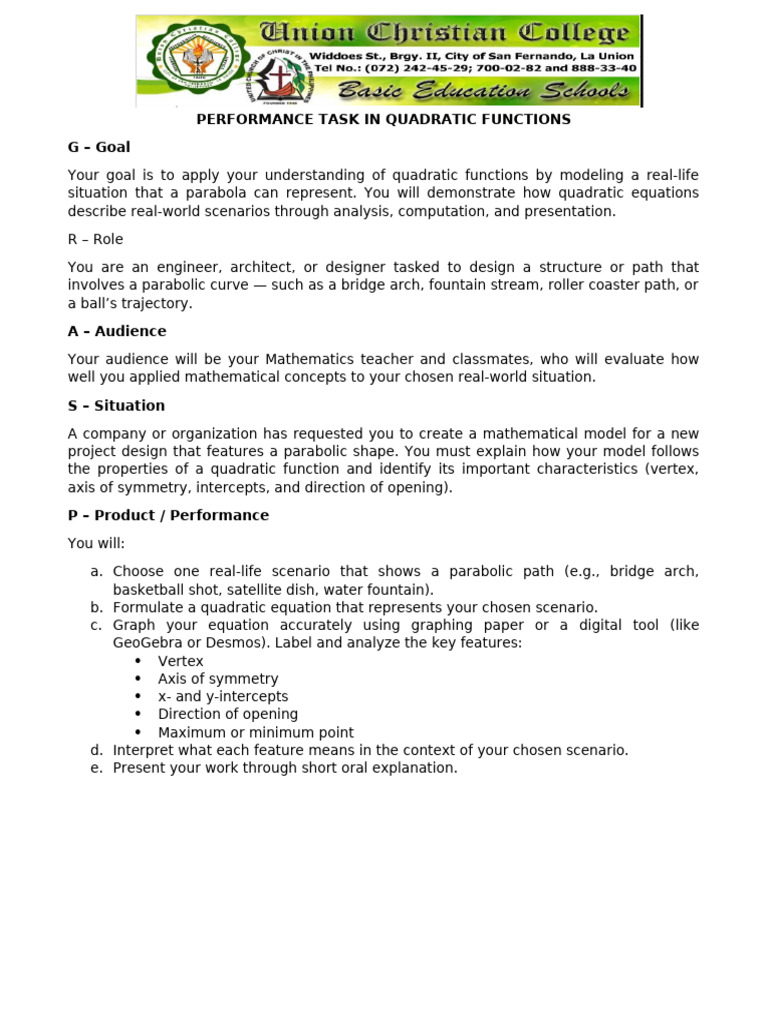 Performance Task in MATH 9 | PDF | Mathematics
