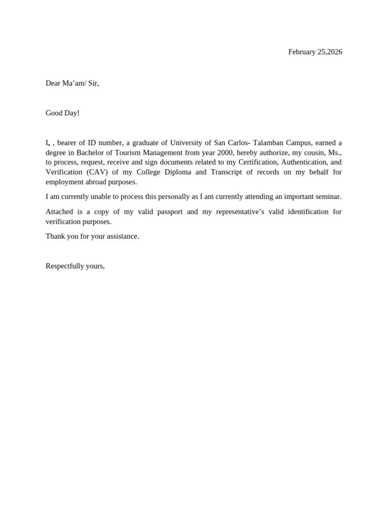 Cav Authorization Letter | PDF