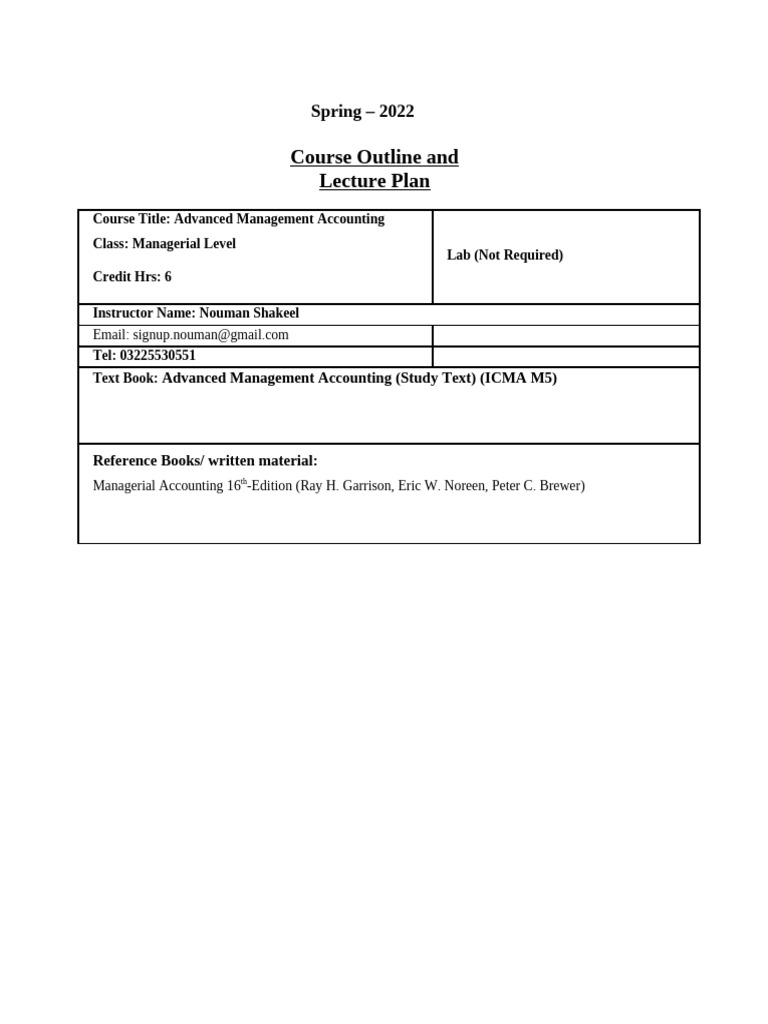 Advanced Management Accounting Course Outline | PDF | Net Present Value ...