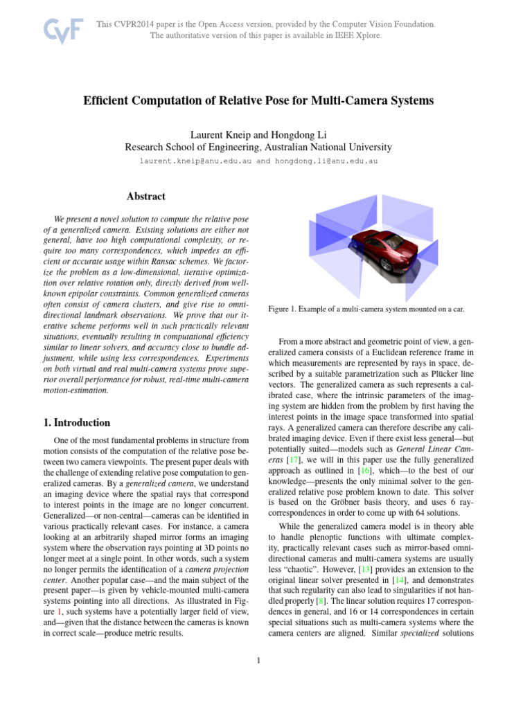 Efficient Computation of Relative Pose For Multi-Camera Systems | PDF ...