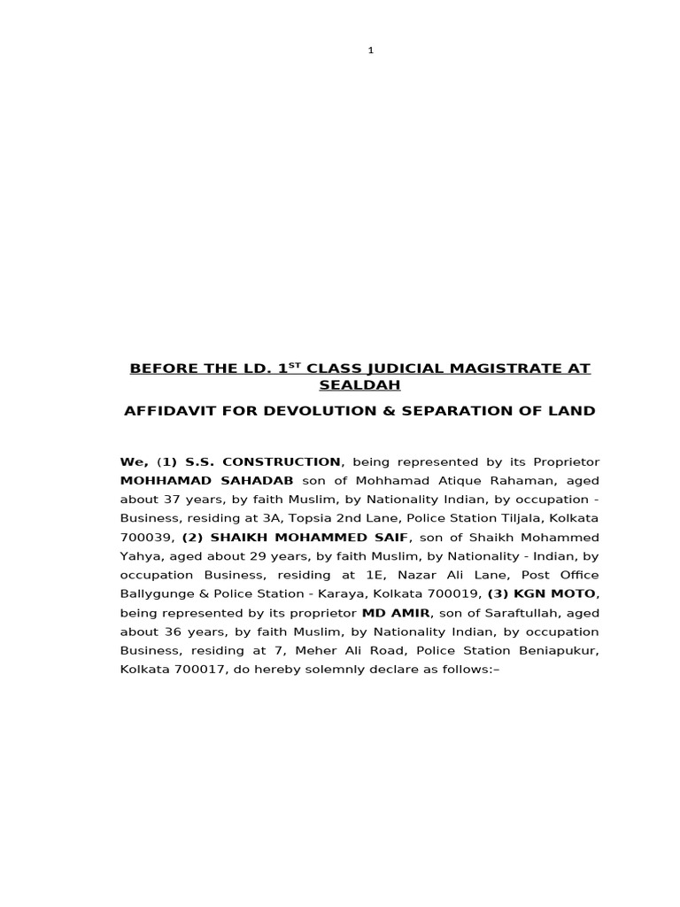 Affidavit For Devolution and Sepration KMC Afsar | PDF | Private Law ...