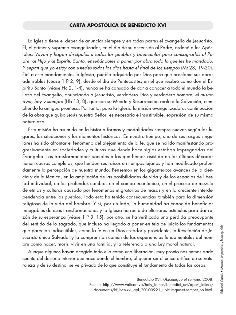 Carta Apostolica de Benedicto Xvi 0591101 | PDF | Jesús | Papa ...