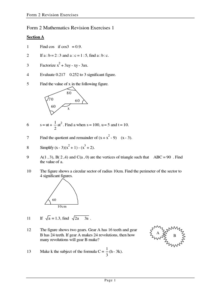 f2 Revision Exercises Compress | PDF | Area | Circle