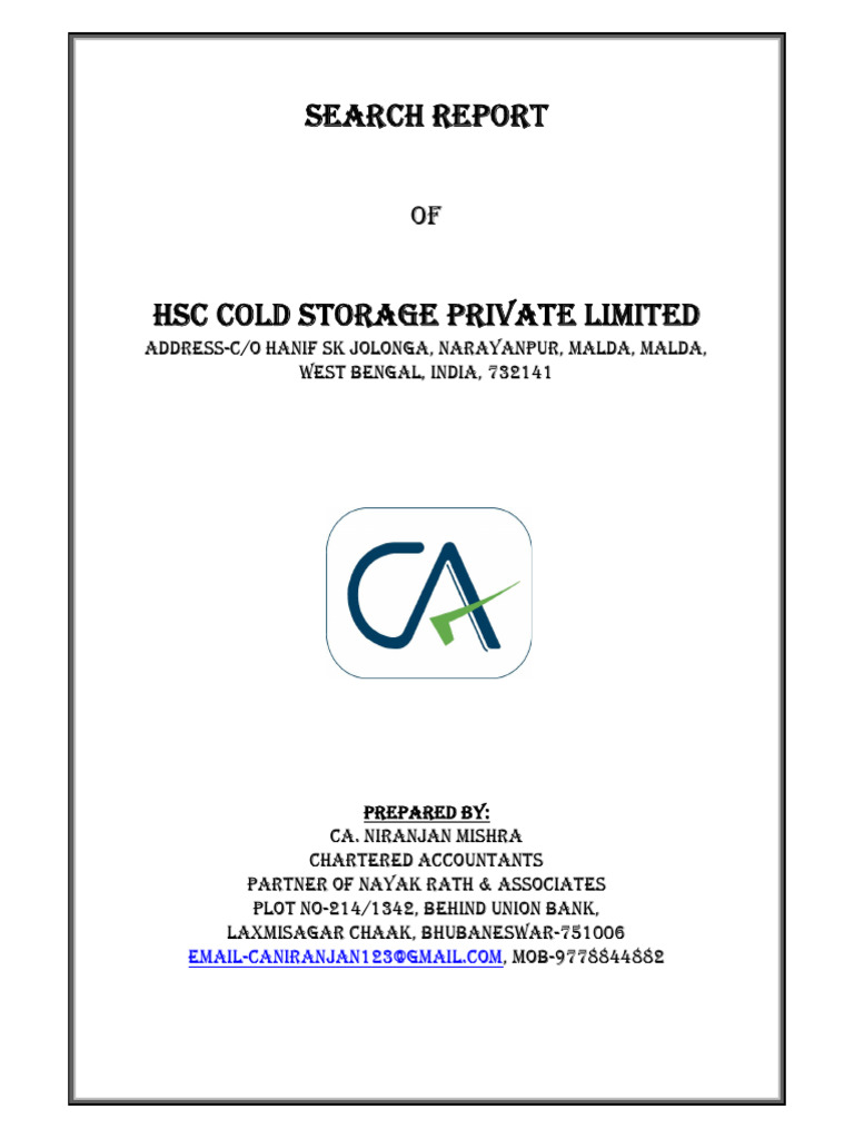 SEARCH REPORT HSC COLD STORAGE | PDF | Loans | Equity (Finance)