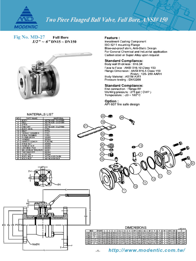 Md-27-150 - Flanged Ball Valve - Modentic | PDF