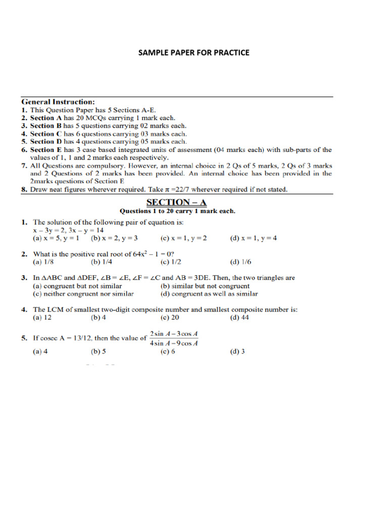 Sample Paper For Practice II | PDF