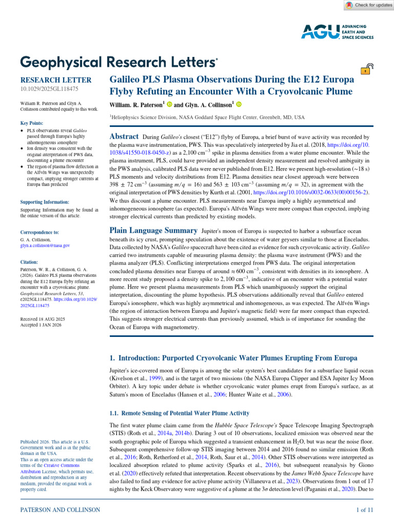Geophysical Research Letters - 2026 - Paterson - Galileo PLS Plasma ...