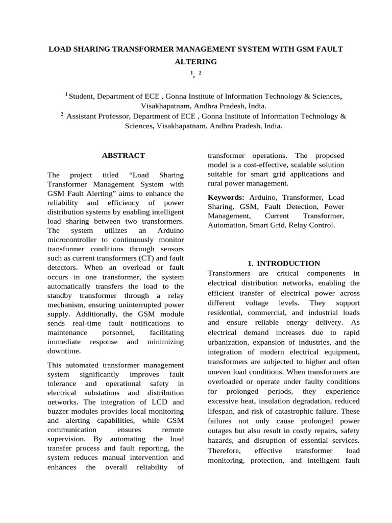 Load Sharing Transformer Management System With GSM Fault | PDF ...