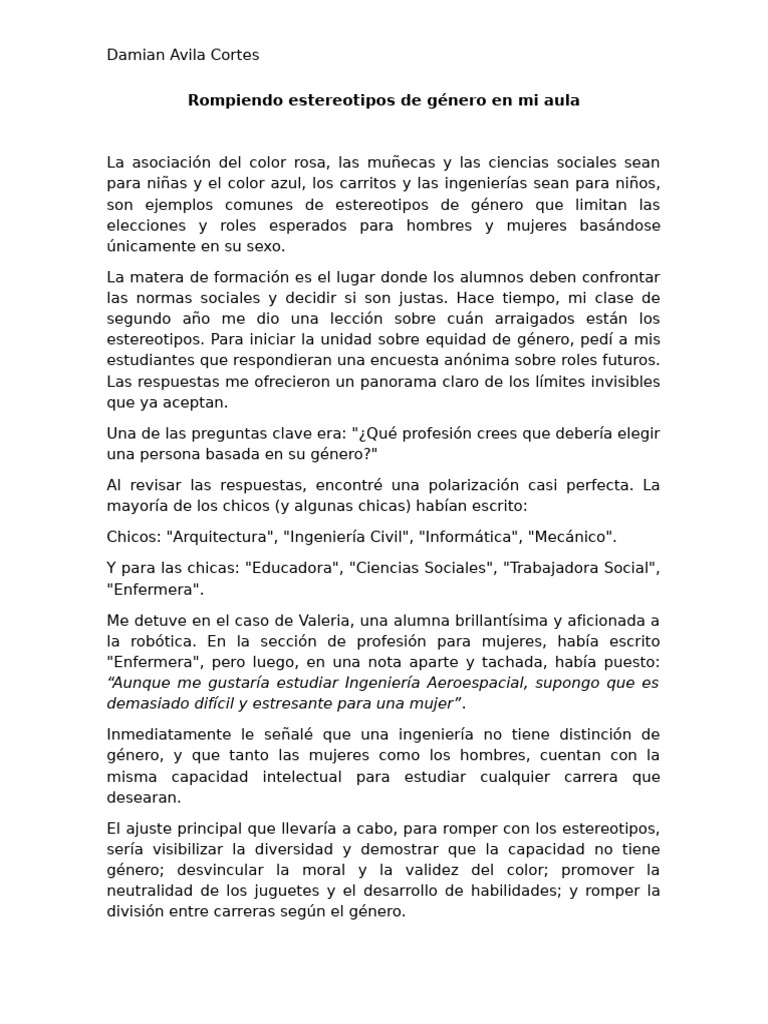 Rompiendo Estereotipos de Género en Mi Aula | PDF | Estereotipos