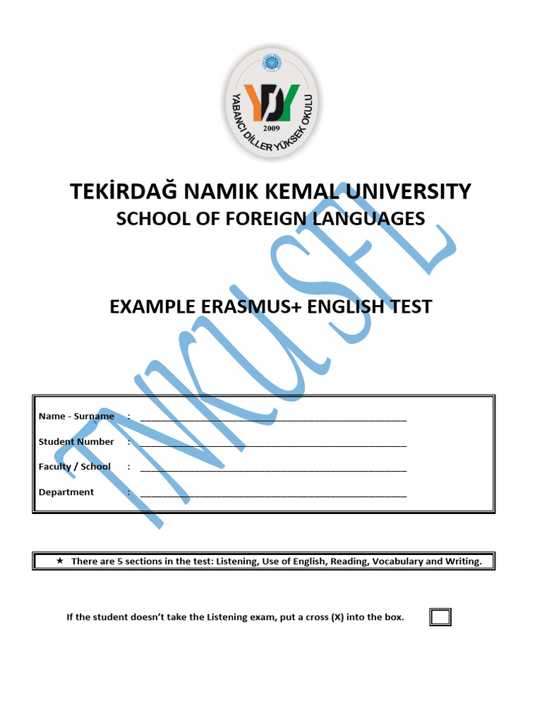 Tnku SFL Example Erasmus+ English Test | PDF | Universe | Ancient Rome
