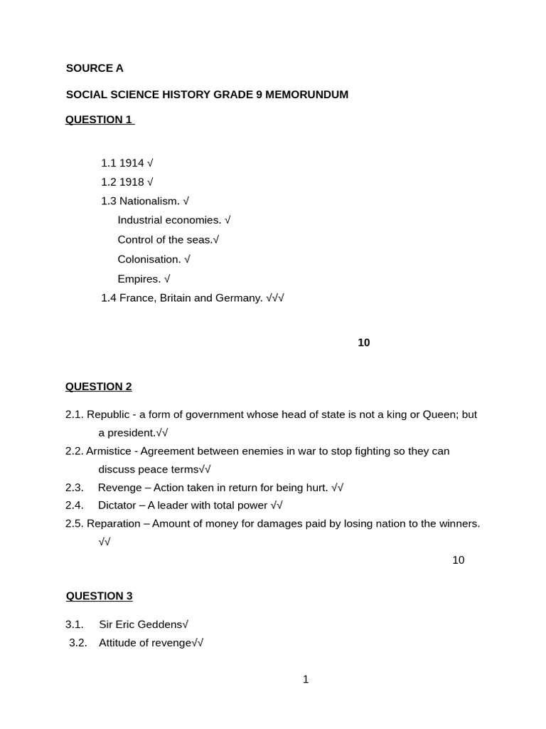 'Grade 9 History Baseline Test Memorundum | PDF