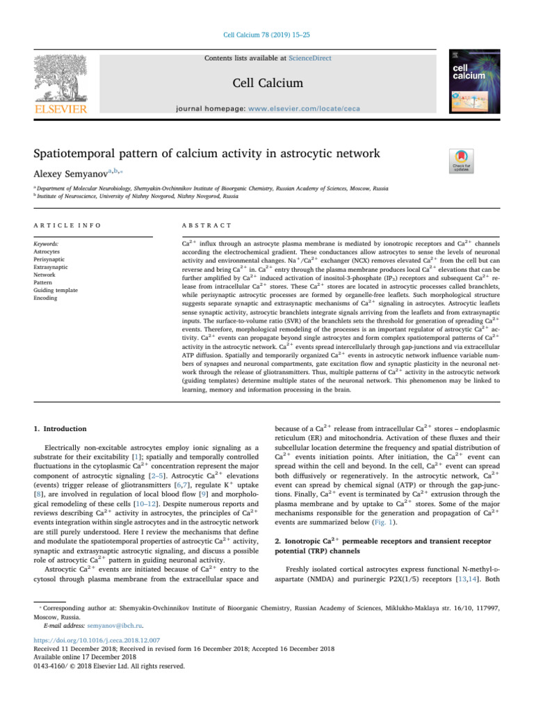 2019 Semyanov Spatiotemporal Pattern of Calcium Activity in Astrocytic ...