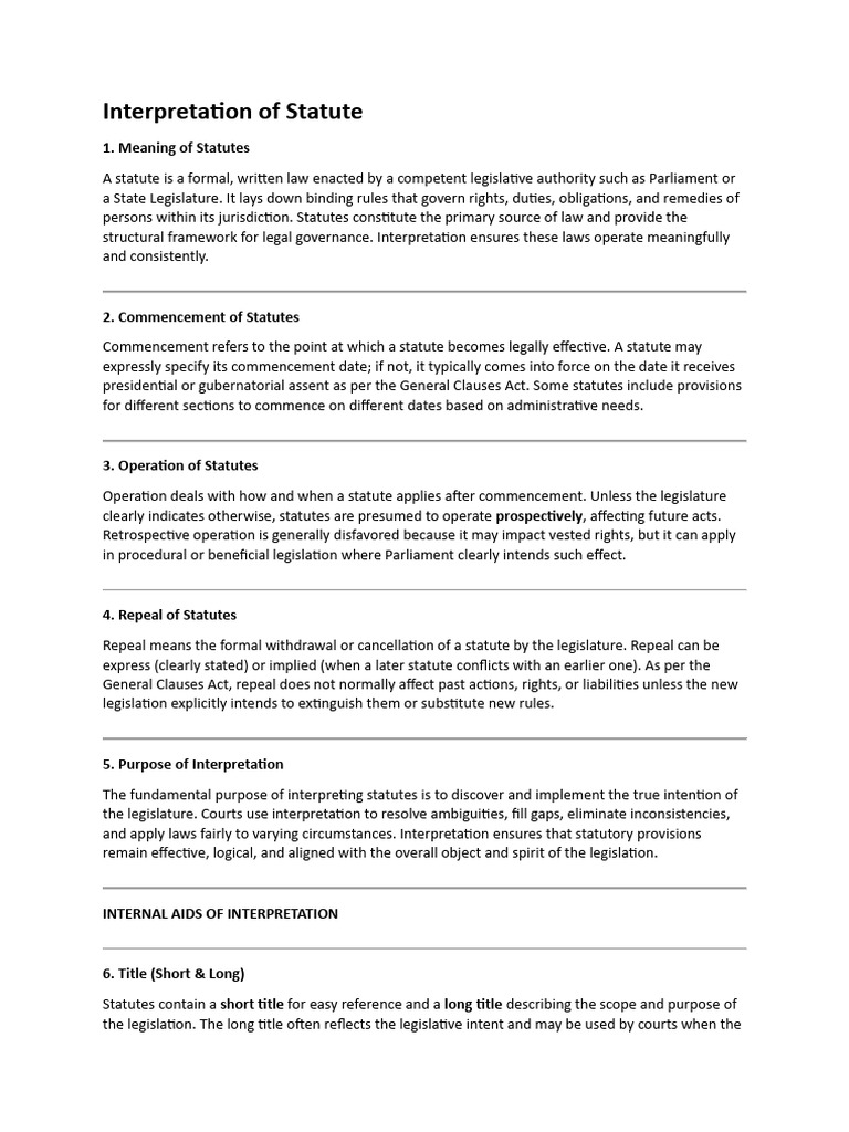 Interpretation of Statute | PDF | Statutory Interpretation | Plain ...