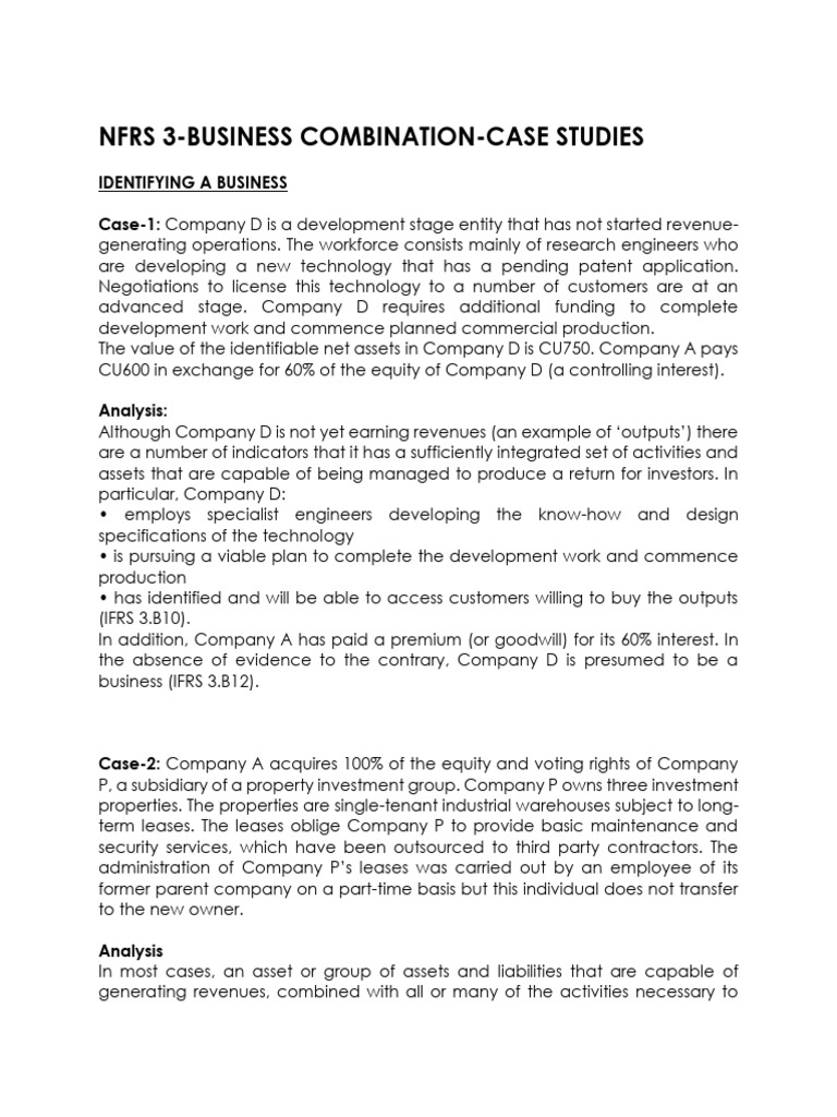 NFRS 3 Case Studies | PDF | Mergers And Acquisitions | Goodwill ...