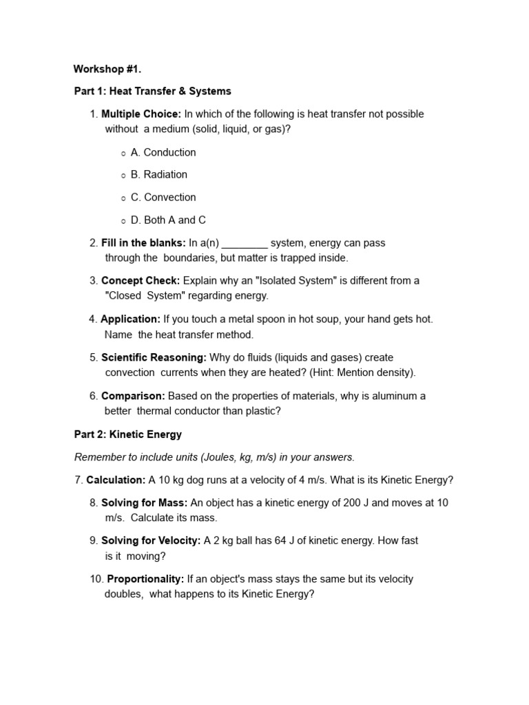 Copia de Workshop #1 | PDF | Heat | Heat Transfer