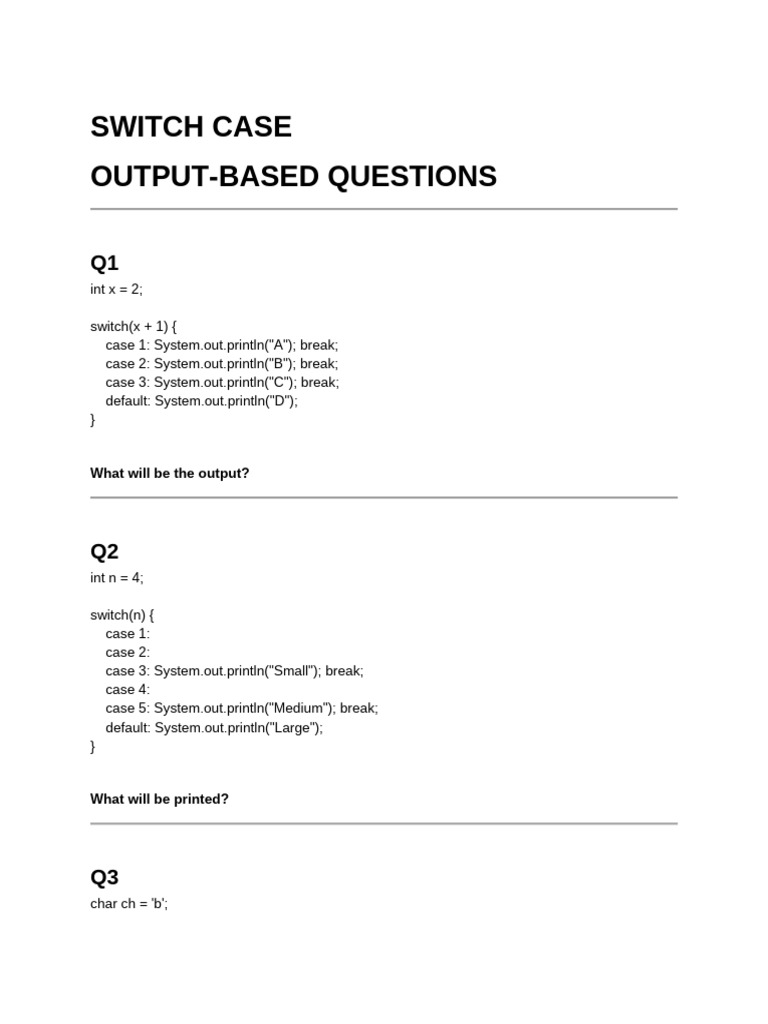 SWITCH CASE Output Based | PDF