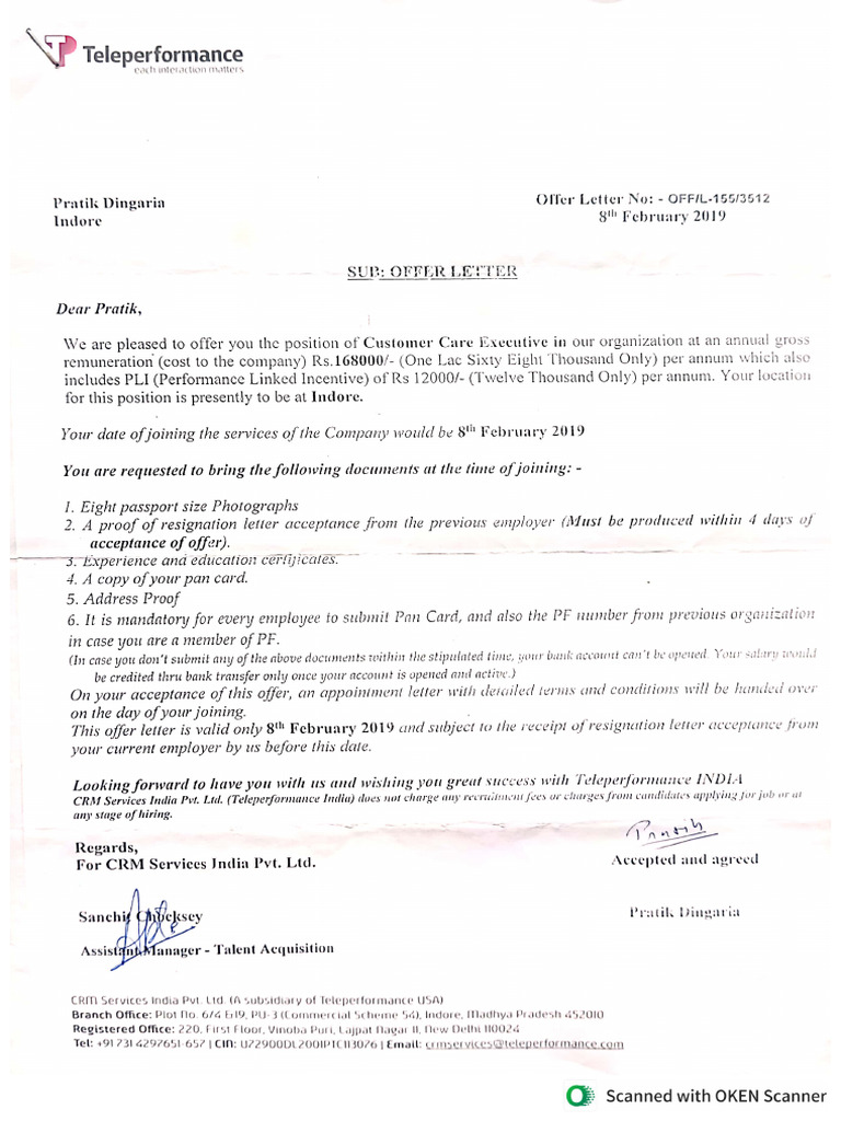 Teleperformance Offer | PDF