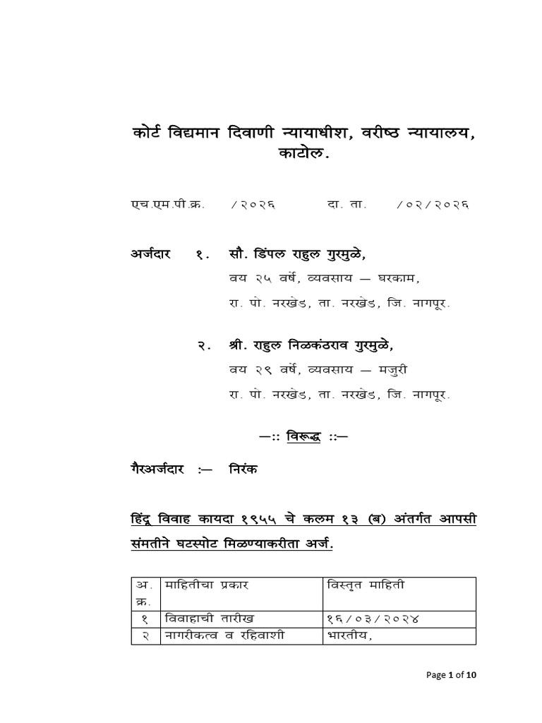 Aapsi Ghatspot Milnyababat Arj (Gurmule) - 1 | PDF
