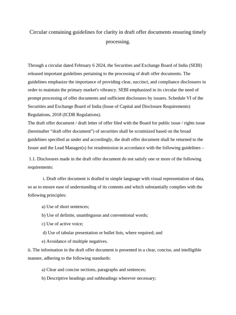 SEBI Guidelines For Draft Offer Documents | PDF | Justice | Crime ...