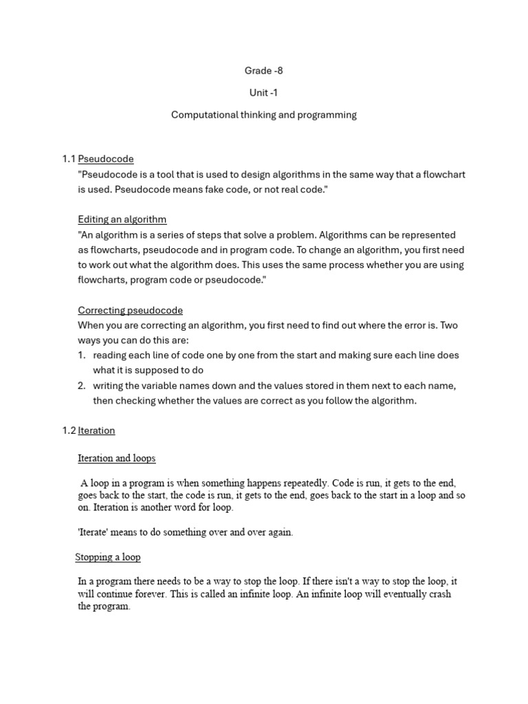 Grade 8 Unit 1 Lesson Summary UPC1 | PDF | Control Flow | Algorithms