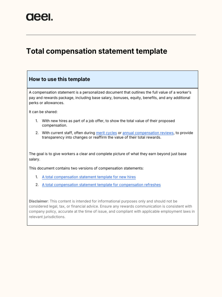 Total - Compensation - Statement Template | PDF | Salary | Employee ...