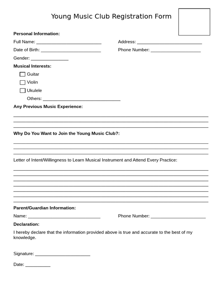Young Music Club Registration Form | PDF