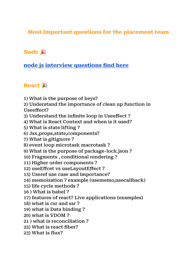 Interview Important Questions | PDF | Java Script | Computer Programming