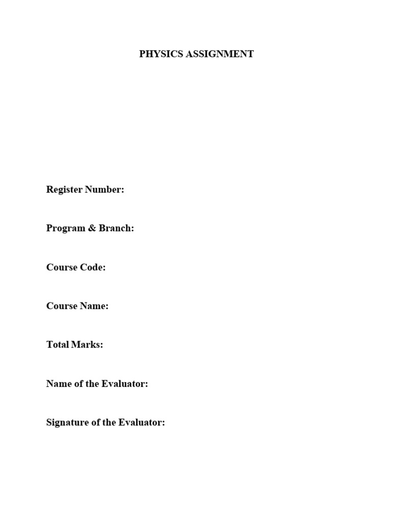 PHYSICS Assigment Front Page | PDF
