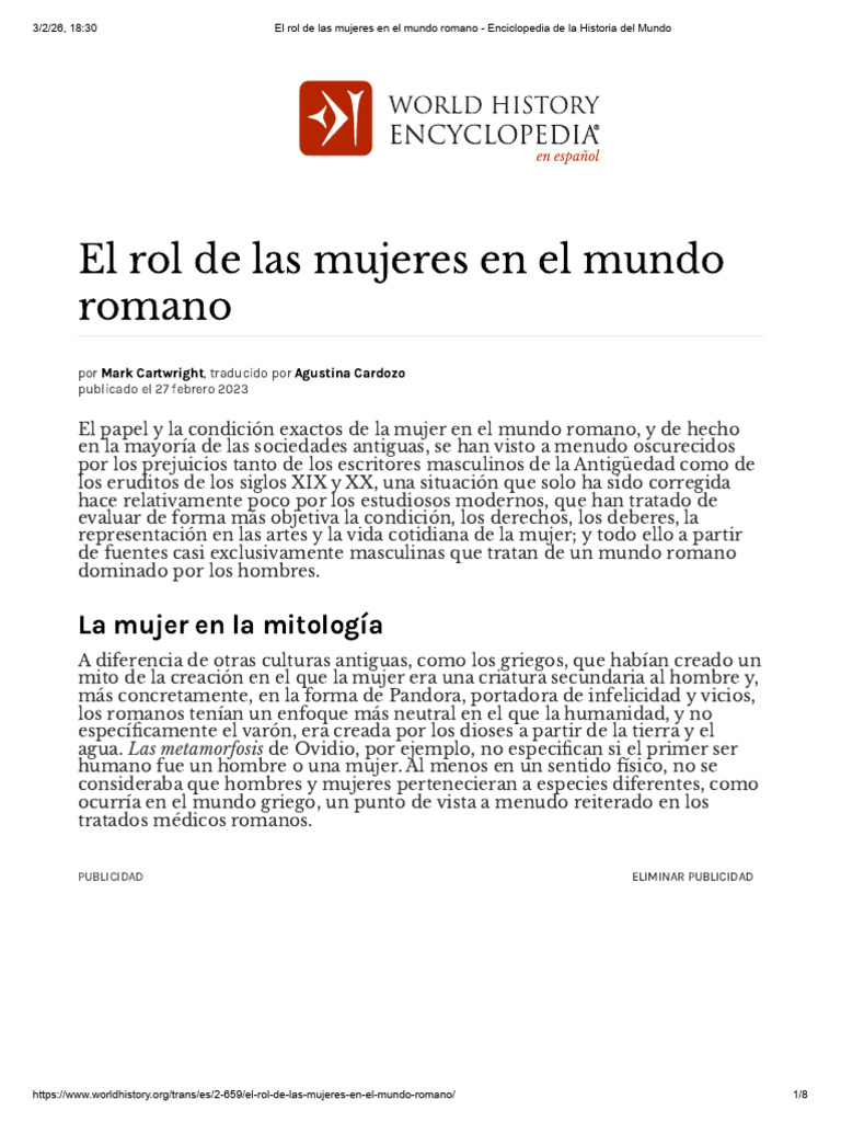 El Rol de Las Mujeres en El Mundo Romano - Enciclopedia de La Historia ...
