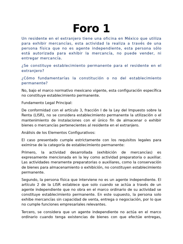 Foro 1. Impuestos Sobre La Renta de Personas Morales | PDF | México ...