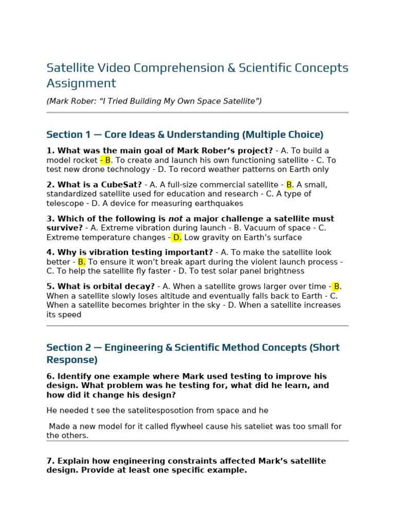 Satellite Science Assignment | PDF | Satellite | Outer Space