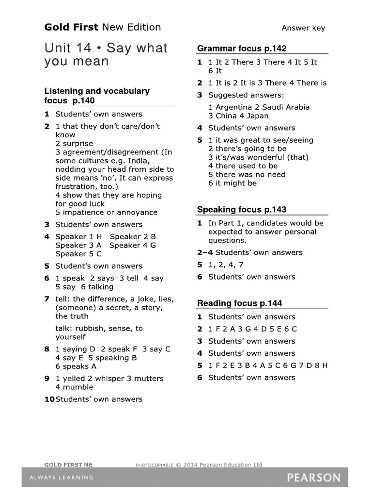 Gold First Key Unit 14 | PDF