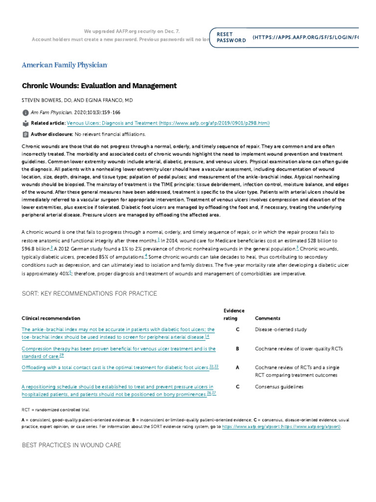 Chronic Wounds - Evaluation and Management - AAFP | PDF | Wound | Vein