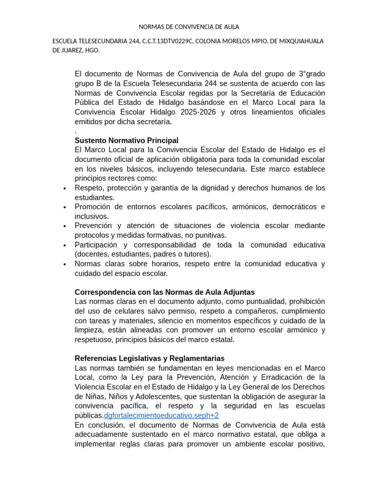 Normas de Convivencia de Aula | PDF | Salón de clases | Escuelas