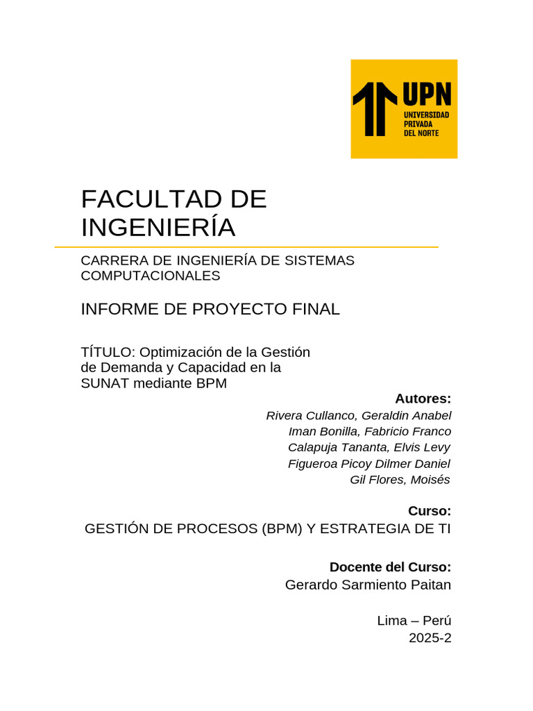 2025-1 ISC-Informe Proyecto Final BPM (1) | PDF | Gestión de Procesos ...
