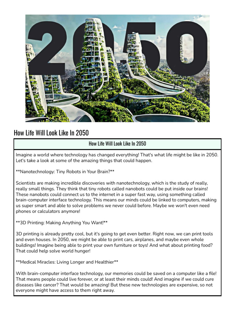 How Life Will Look Like in 2050 (Advanced) | PDF | Artificial ...