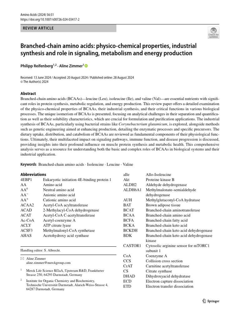 Branched Chain Amino Acids: Physico Chemical Properties, Industrial ...