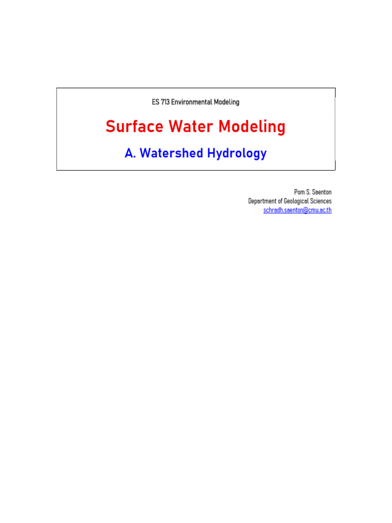 Surface Water Modeling: A. Watershed Hydrology | PDF